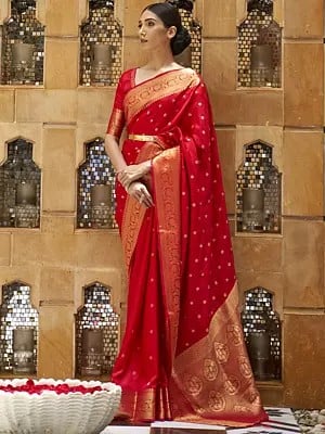 Women's Wedding Wear Pure Kanjivaram Silk Saree With Floral Buttas