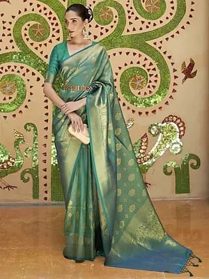 Pine Green Handloom Weaving Kinkhab Silk Saree For Women