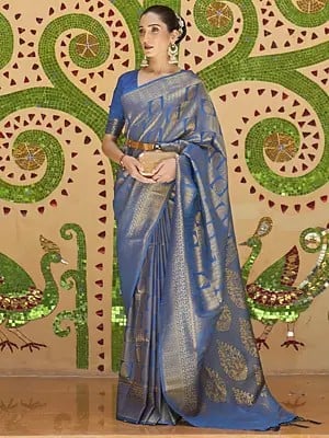 Women's Paisley Woven Saree With Contrast Border And Tassels