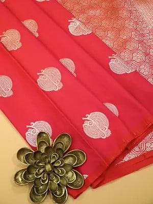 Katan Silk Borderless Saree with Floral Motifs and Ogee Pattern Pallu