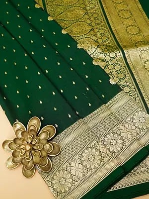 Silk Wide Border Saree with All-Over Small Floral Motifs