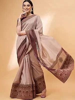 Tussar Silk Traditional Clam Shell Saree With Flower Motif In Border