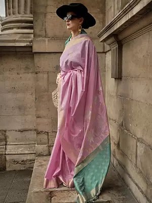 Banarasi Weaving Soft Handloom Silk Saree And Floral Motif In Border With Blouse