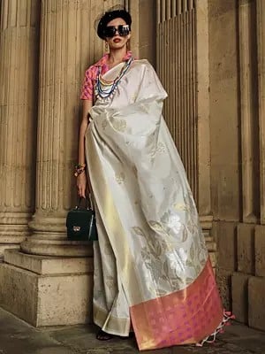Banarasi Weaving Soft Handloom Silk Saree And Floral Motif In Border With Blouse