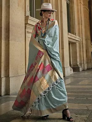 Banarasi Weaving Soft Handloom Silk Saree And Shapes Pattern In Border With Blouse