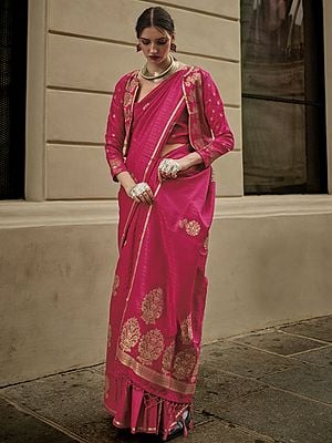 Banarasi Satin Silk Handloom Weaving Tassel Saree And Floral Plant Motif With Blouse