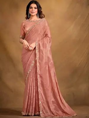 Dirty-Pink Floral Pattern Georgette Designer Saree With Blouse