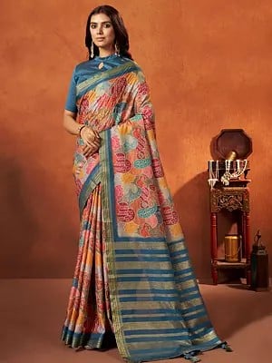Rangkat Crepe Silk Multi-Colore Paisley Pattern Multicolor Saree With Poly Dupion Blouse