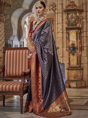 Banarasi B.C.P Silk Jacquard Weaving traditional Diamond Pattern Saree With Blouse