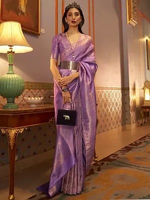 Women's Nylon Satin Silk Weaving Classic Saree With Blouse