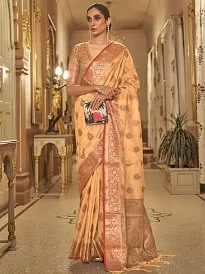 Beautiful Handloom Weaving Zari Work Sarees with Tassels