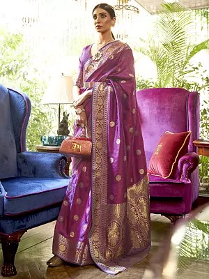 Elegant Floral Embroidered Handloom Weaving Silk Sarees With Blouse