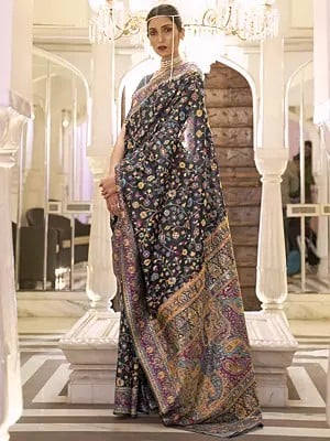 Claasic Kashmiri Handloom Weaving Silk Sarees With Paisley Pallu And Blouse