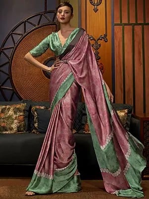 Attractive Floral Printed Japan Satin Crepe Saree with Blouse