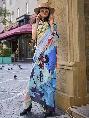 Colorful Abstract Digital Printed Silk Saree With Blouse
