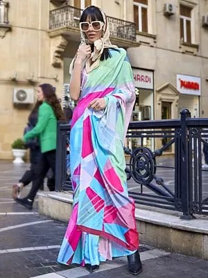 Crepe Digital Printed Pure Silk Saree With Blouse For Women's