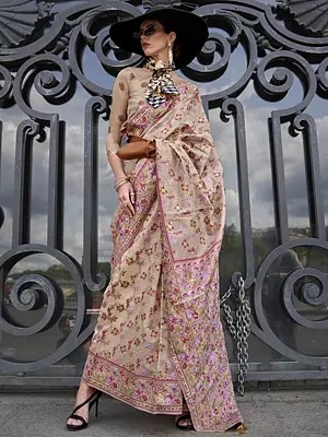 All Over Floral Vine Pattern Organza Woven Saree For Women's