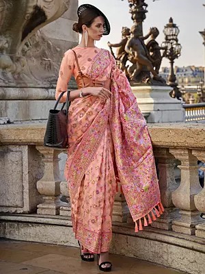 All Over Floral Vine Pattern Organza Woven Saree For Women's
