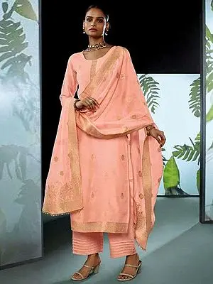 Cameo-Rose Salwar Suit with Aari Embroidered Bootis and Dupatta