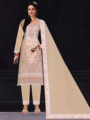 Brazilian-Sand Poly Wool Kani Jamawar Salwar Suit with Dupatta