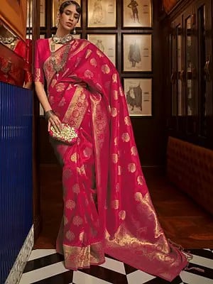 Festive Wear Handloom Weaving Silk Saree For Women With Floral Buttas & Contrast Border