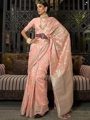 Ethnic Motifs Design Pure Handloom Weaving Silk Saree with Tassels for Women
