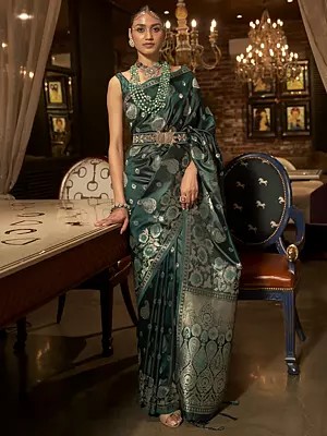 Fabulous Paisley Design Pure Satin Handloom Weaving Saree with Contrast Pallu & Tassels