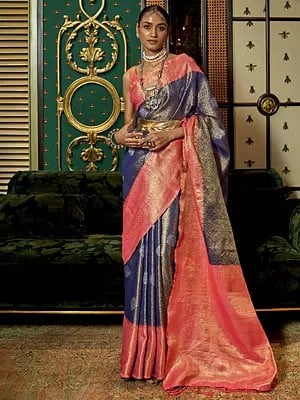 Women's Dual-Tone Zari Base Handloom Silk Saree With Tassels on Pallu