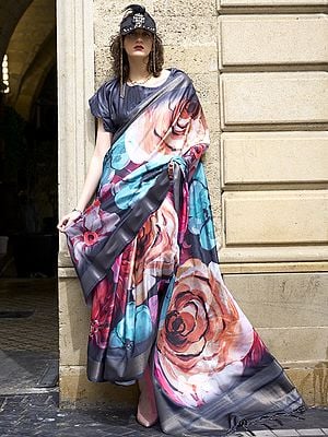 Multi-Color Pure Gaji Silk Printed Handloom Woven Saree