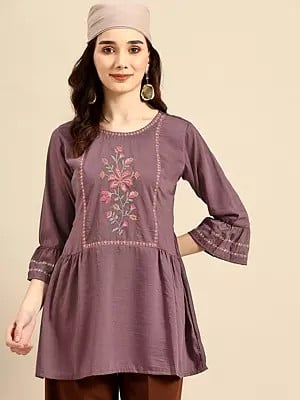 Women's Viscose Blend Embroidered Bell Sleeves Short Top