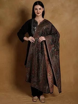 Kani Jamawar Wool Shawl From Amritsar with Multicolor Woven Flowers on All-Over