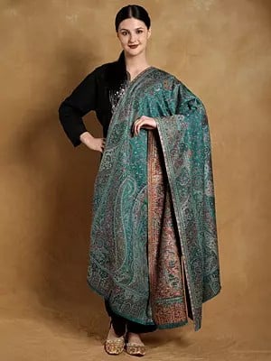 Kani Jamawar Wool Shawl From Amritsar with Multicolor Woven Flowers on All-Over