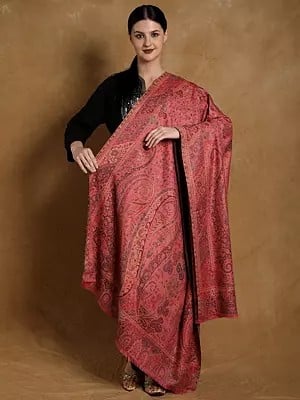 Kani Jamawar Wool Shawl From Amritsar with Multicolor Woven Flowers on All-Over