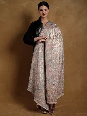 Kani Jamawar Wool Shawl From Amritsar with Multicolor Woven Flowers on All-Over