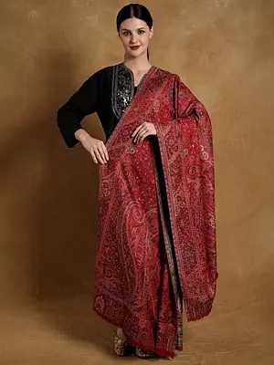 Kani Jamawar Wool Shawl From Amritsar with Multicolor Woven Flowers on All-Over