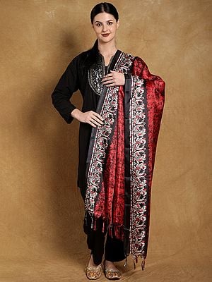 Batik Printed Banglori Art Silk Dupatta with Peacock Border and Tassels