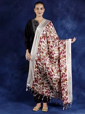 Art Silk Maple Leaf Printed Dupatta with Tassels