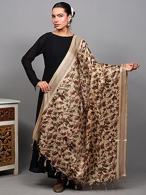 Art Silk Maple Leaf Printed Dupatta with Tassels