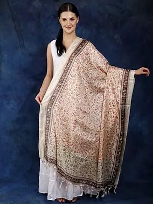 Art Silk Dupatta with Printed Folk Figures Inspired by Warli Art