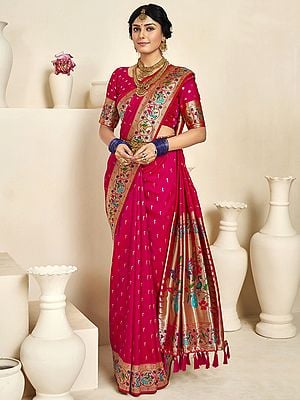 Peacock Border Paithani Silk Saree with Tassels Pallu and Blouse for Festival