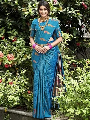 Designer Woven Paithani Soft Silk Saree with Tassels Pallu and Blouse
