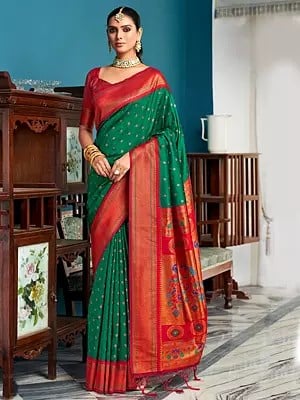 Tassels Rich Pallu and Broad Border Paithani Silk Saree with Blouse for Women's