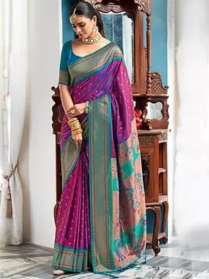 Tassels Rich Pallu and Broad Border Paithani Silk Saree with Blouse for Women