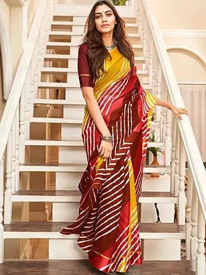Striped Pattern Kota Checks Saree with Blouse in Dual Tone for Festival