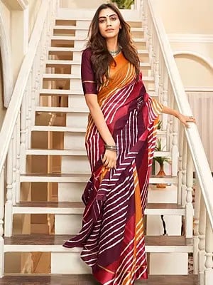 Striped Pattern Kota Checks Saree with Blouse in Dual Tone for Festival