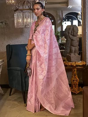 Pure Linen Ikkat Patola Handloom Weaving Saree for Women