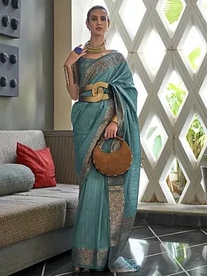 Women's Copper Zari Handloom Weaving Silk Saree with Contrast Pallu & Tassels