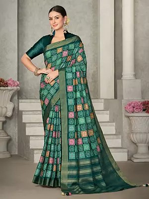 Dark Green Blue Woven Embroidered Rangkat Tussar Silk Saree with Tassels Pallu