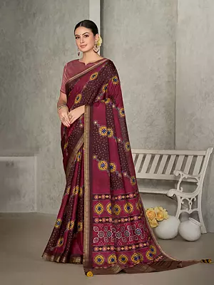 Falu Red Thread Embroidered Rangkat Tussar Silk Saree with Tassels Pallu