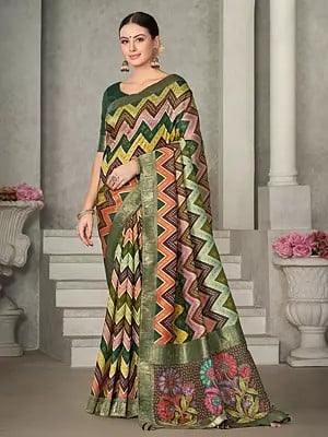 Colorful Chevron Pattern Rangkat Tussar Silk Woven Saree with Blouse